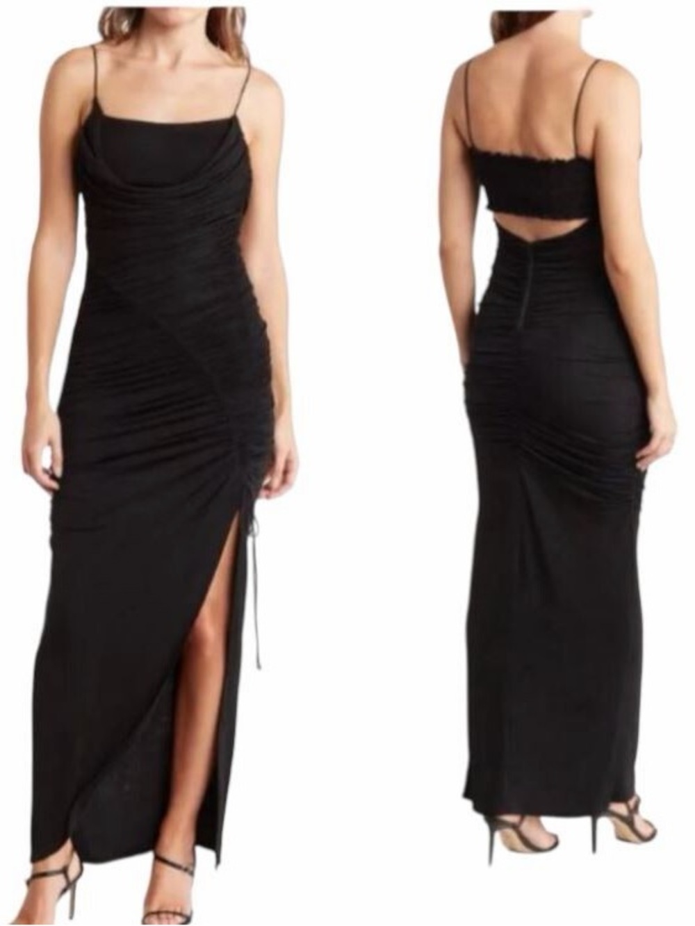 Alice + Olivia Black Asymmetrical Ruched Maxi Dress
